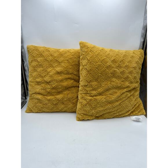 Throw Pillows Set of 2 Mustard Yellow Textured - Picture 1 of 6